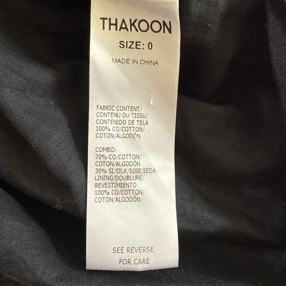 THAKOON Black Eyelet Lace Ruffle Hem Button Down Silk Cotton Mini Shirt Dress 0 - Picture 10 of 15
